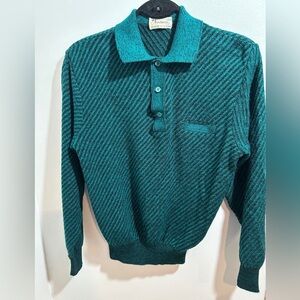 Vintage Aristocrat Green Knit Sweater with Polo Collar Size M